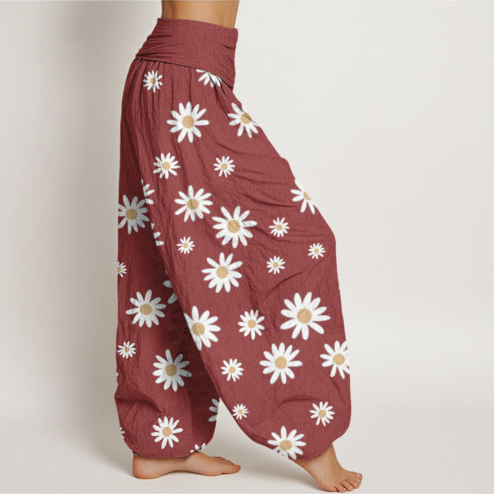 Buddha Stones Casual White Daisy Pattern Women's Elastic Waist Harem Pants - image 6