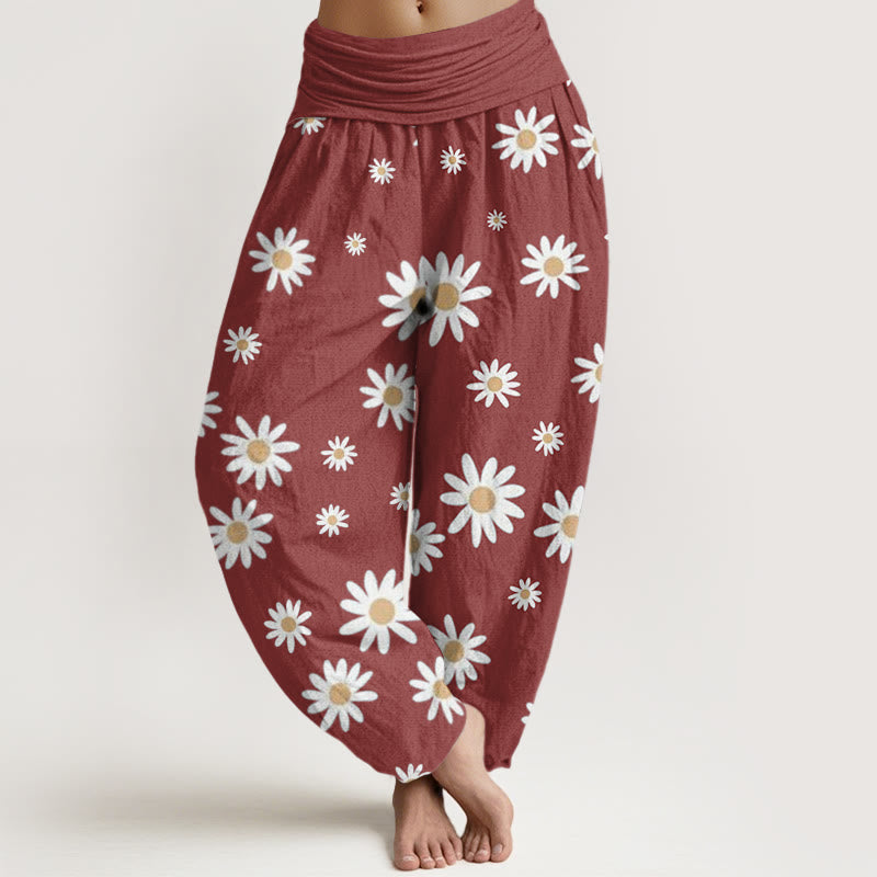 Buddha Stones Casual White Daisy Pattern Women's Elastic Waist Harem Pants - IndianRed - US22，UK/AU26，EU54 (6XL) - image 4