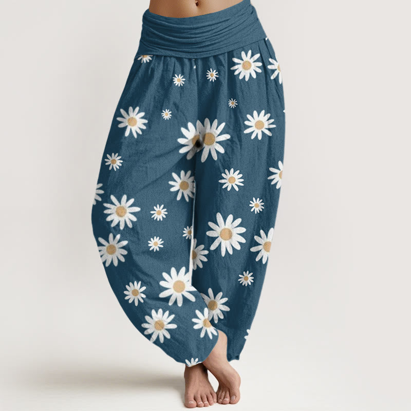 Buddha Stones Casual White Daisy Pattern Women's Elastic Waist Harem Pants - SteelBlue - US22，UK/AU26，EU54 (6XL) - image 7