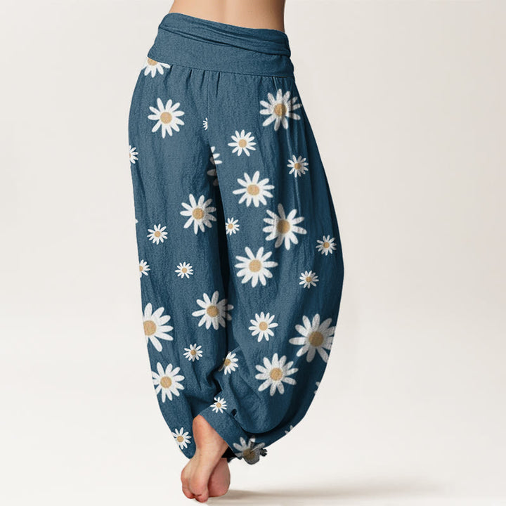Buddha Stones Casual White Daisy Pattern Women's Elastic Waist Harem Pants - image 8