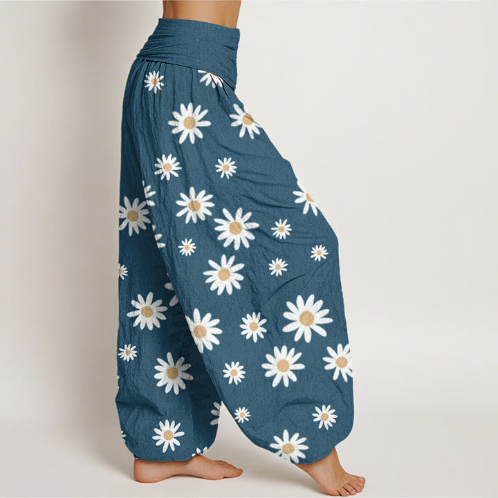 Buddha Stones Casual White Daisy Pattern Women's Elastic Waist Harem Pants - image 9