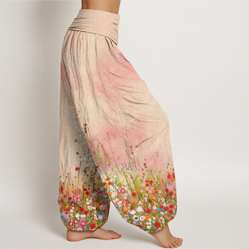 Buddha Stones Casual Colorful Wildflower Field Pattern Women's Elastic Waist Harem Pants - image 2