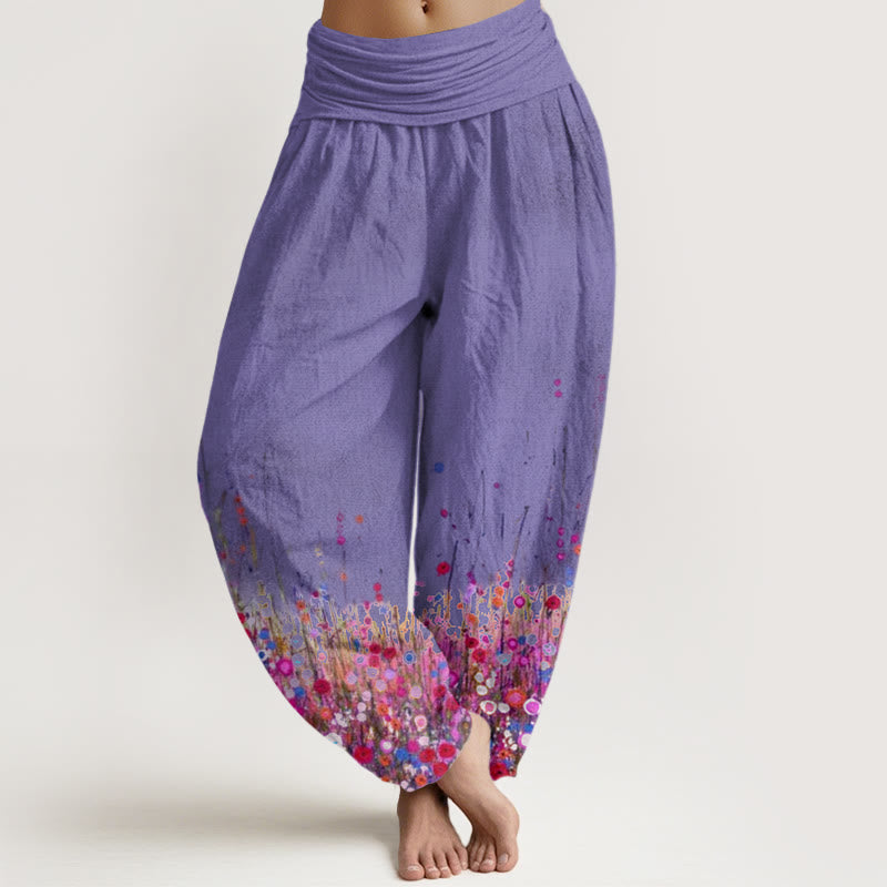 Buddha Stones Casual Colorful Wildflower Field Pattern Women's Elastic Waist Harem Pants - DarkOrchid - US22，UK/AU26，EU54 (6XL) - image 4