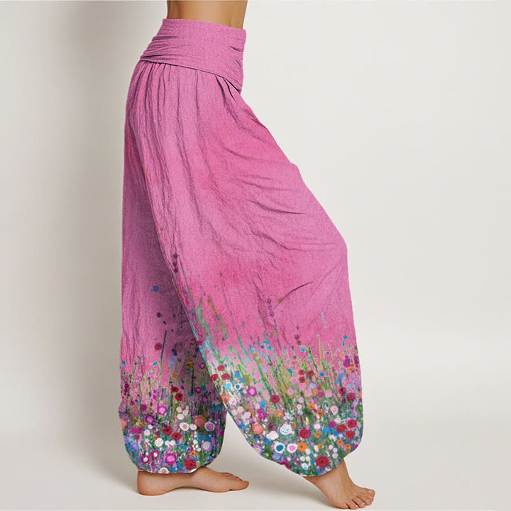 Buddha Stones Cotton Casual Colorful Wildflower Field Pattern Women's Elastic Waist Harem Pants - image 9