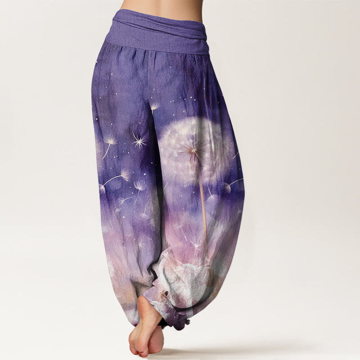Buddha Stones Cotton Casual Dandelion Pattern Women's Elastic Waist Harem Pants - image 1