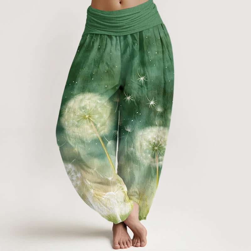 Buddha Stones Cotton Casual Dandelion Pattern Women's Elastic Waist Harem Pants - ForestGreen - US22，UK/AU26，EU54 (6XL) - image 7