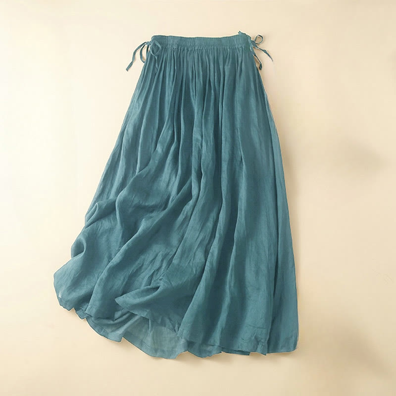 Buddha Stones Plain Lace Up Elastic Waist Cotton Women's Skirt With Pockets - Teal - US8-10，UK/AU12-14，EU40-42 (2XL) - image 0