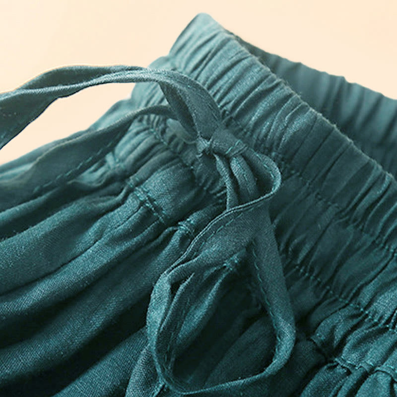 Buddha Stones Plain Lace Up Elastic Waist Cotton Women's Skirt With Pockets - image 3