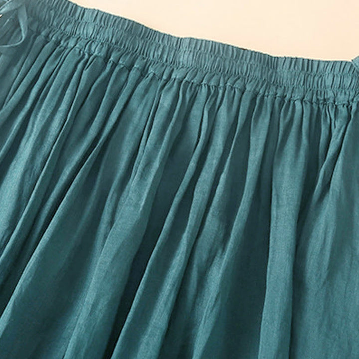 Buddha Stones Plain Lace Up Elastic Waist Cotton Women's Skirt With Pockets - image 6