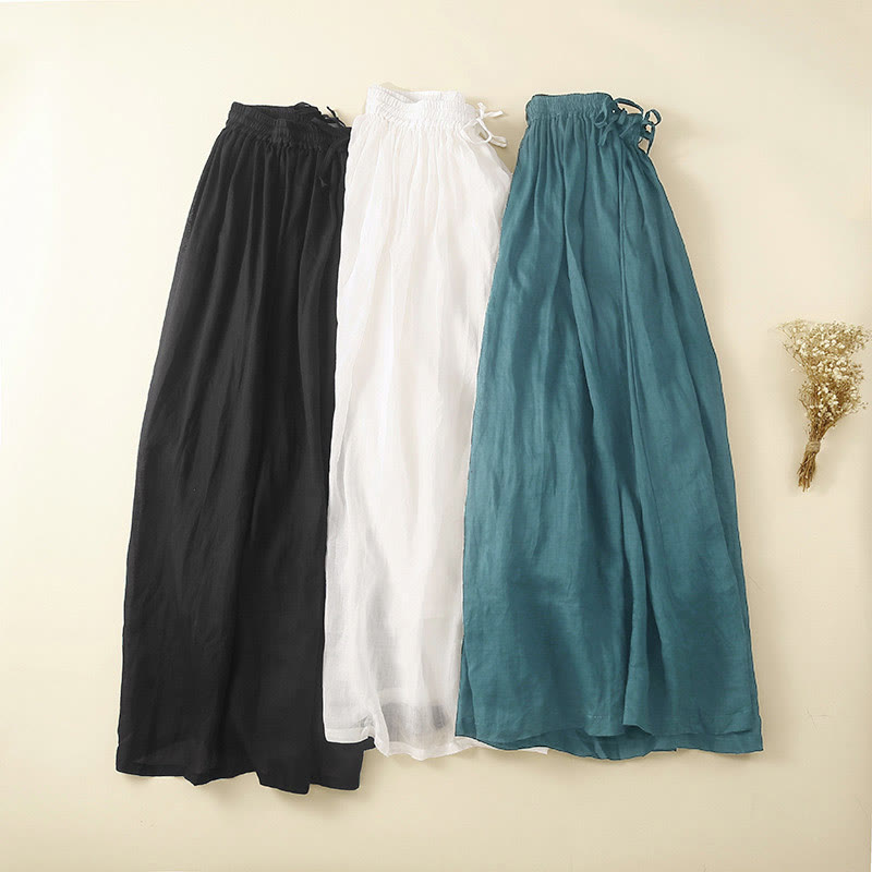 Buddha Stones Plain Lace Up Elastic Waist Cotton Women's Skirt With Pockets - image 1
