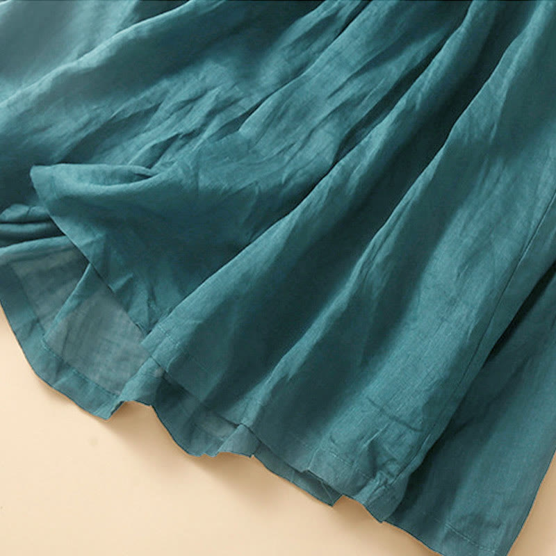 Buddha Stones Plain Lace Up Elastic Waist Cotton Women's Skirt With Pockets - image 8