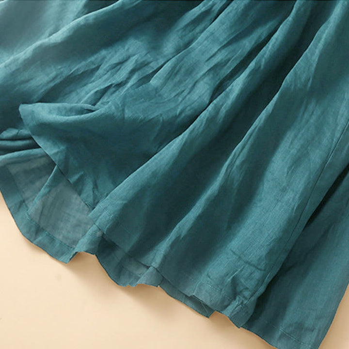 Buddha Stones Plain Lace Up Elastic Waist Cotton Women's Skirt With Pockets - image 8