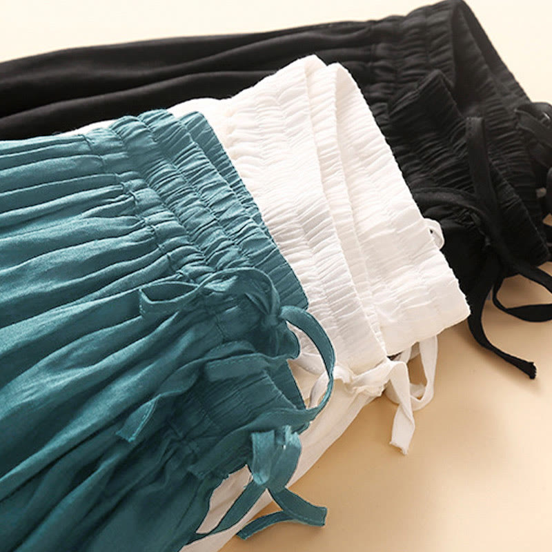 Buddha Stones Plain Lace Up Elastic Waist Cotton Women's Skirt With Pockets - image 22