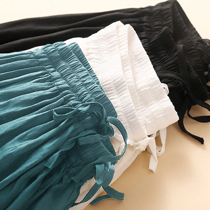 Buddha Stones Plain Lace Up Elastic Waist Cotton Women's Skirt With Pockets - image 22
