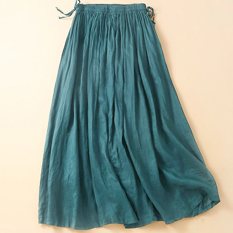 Buddha Stones Plain Lace Up Elastic Waist Cotton Women's Skirt With Pockets - image 2