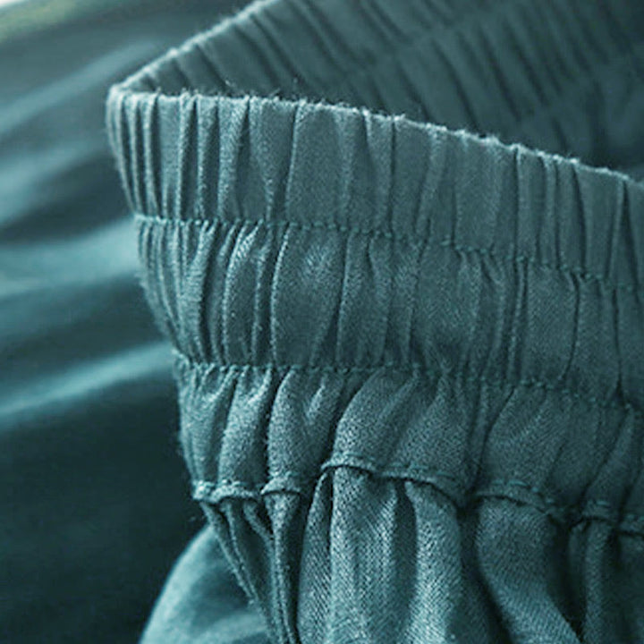 Buddha Stones Plain Lace Up Elastic Waist Cotton Women's Skirt With Pockets - image 5
