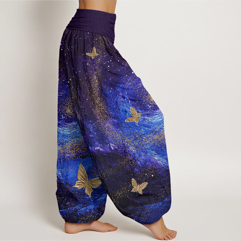 Buddha Stones Casual Nebulae Butterfly Pattern Women's Elastic Waist Harem Pants - image 2