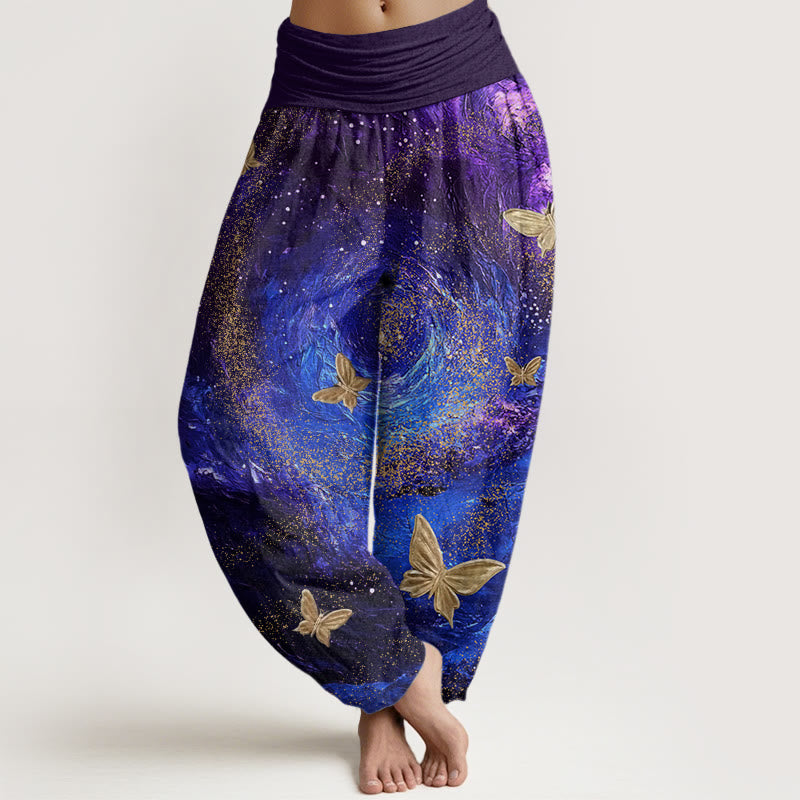 Buddha Stones Casual Nebulae Butterfly Pattern Women's Elastic Waist Harem Pants - MediumBlue - US22，UK/AU26，EU54 (6XL) - image 0