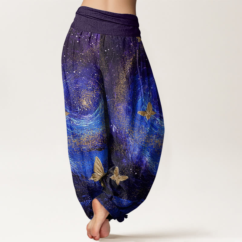 Buddha Stones Casual Nebulae Butterfly Pattern Women's Elastic Waist Harem Pants - image 1