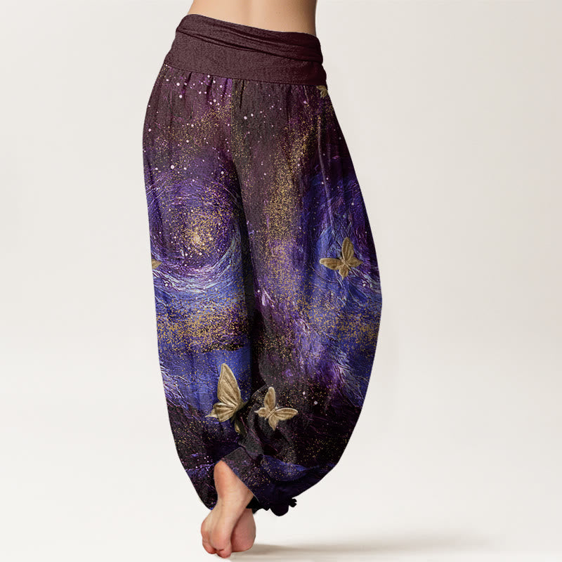 Buddha Stones Casual Nebulae Butterfly Pattern Women's Elastic Waist Harem Pants - image 5
