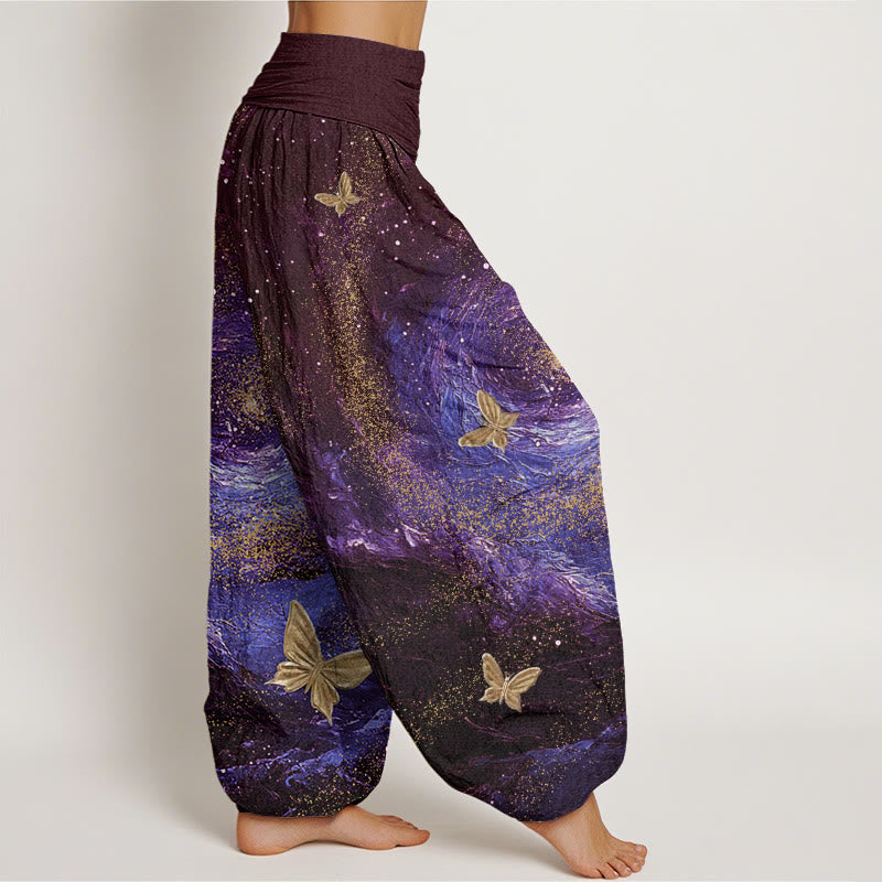 Buddha Stones Casual Nebulae Butterfly Pattern Women's Elastic Waist Harem Pants - image 6