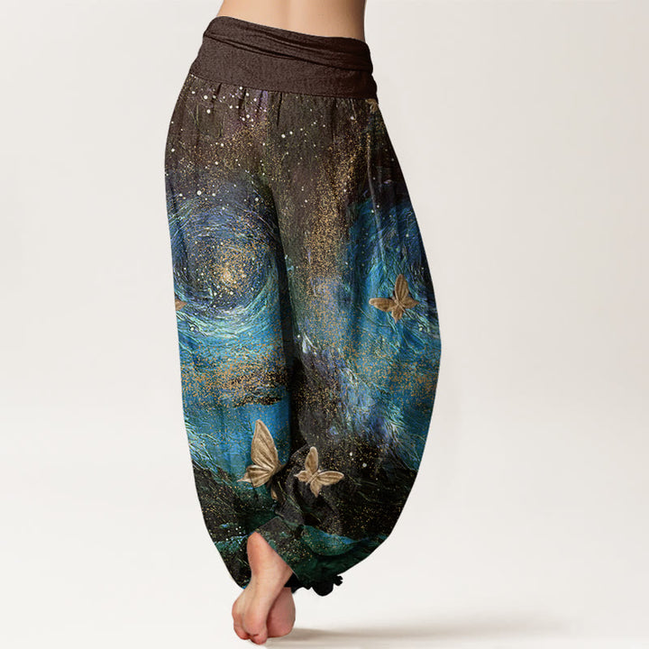 Buddha Stones Casual Nebulae Butterfly Pattern Women's Elastic Waist Harem Pants - image 8