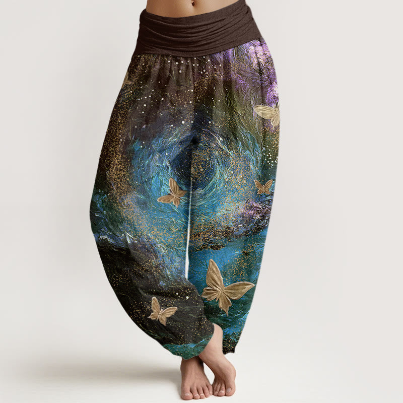 Buddha Stones Casual Nebulae Butterfly Pattern Women's Elastic Waist Harem Pants - Olive - US22，UK/AU26，EU54 (6XL) - image 7