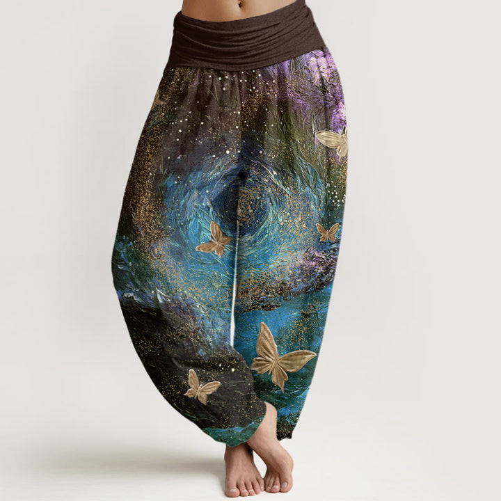 Buddha Stones Casual Nebulae Butterfly Pattern Women's Elastic Waist Harem Pants - Olive - US22，UK/AU26，EU54 (6XL) - image 7