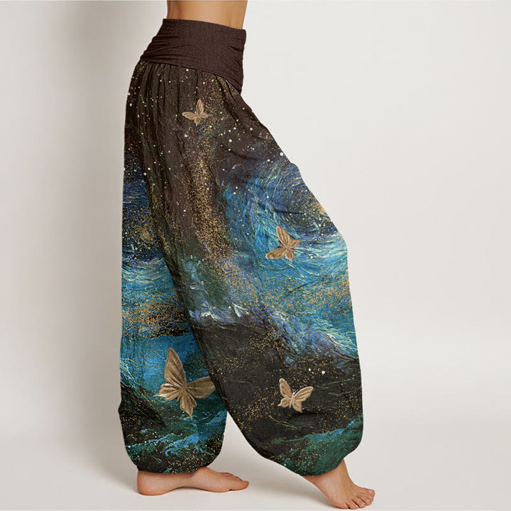 Buddha Stones Casual Nebulae Butterfly Pattern Women's Elastic Waist Harem Pants - image 9
