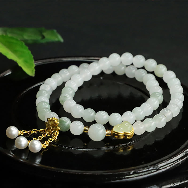 Buddha Stones Natural Tianshan Jade Lotus Gourd Double Circle Prosperity Bracelet - image 4