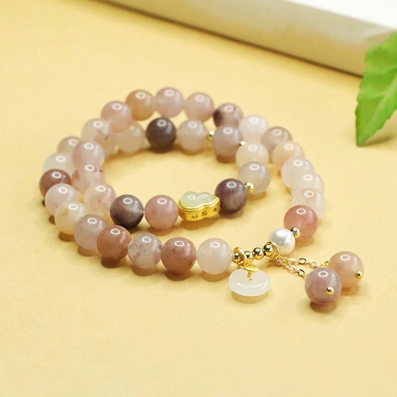 Buddha Stones Natural Golden Silk Jade Double Layer Gourd Peace Buckle Luck Bracelet - image 4