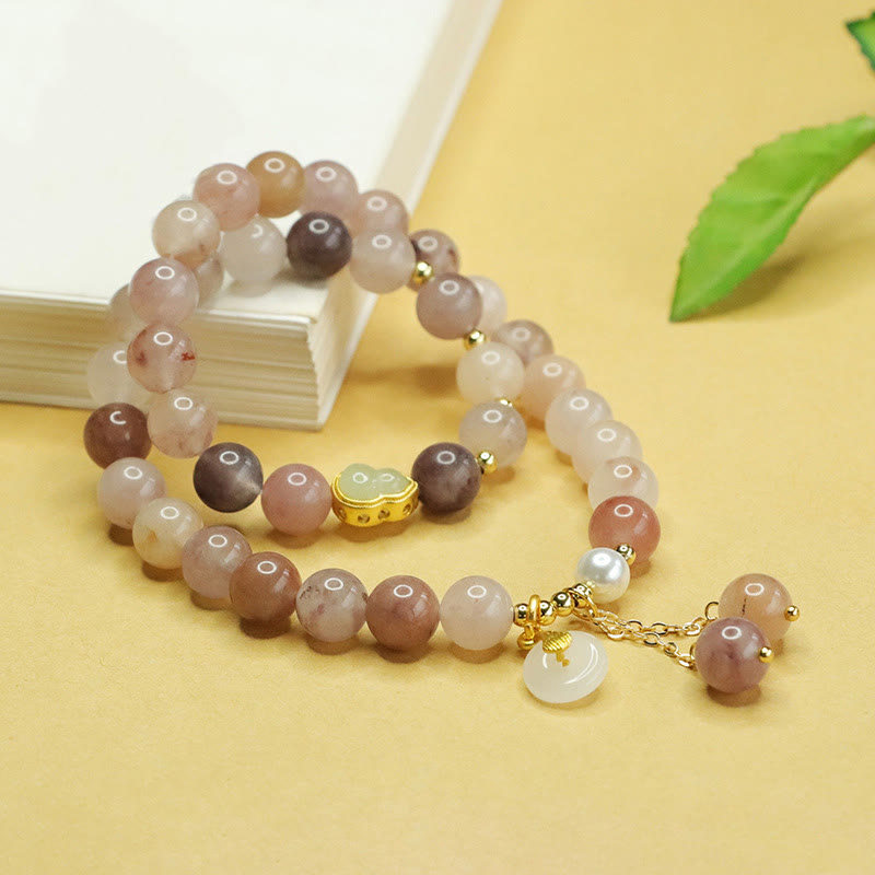 Buddha Stones Natural Golden Silk Jade Double Layer Gourd Peace Buckle Luck Bracelet - image 2