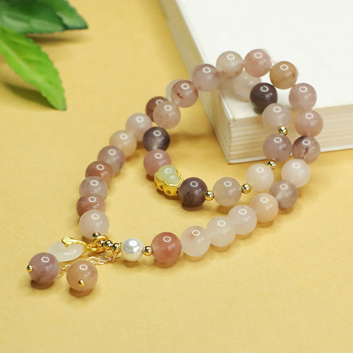 Buddha Stones Natural Golden Silk Jade Double Layer Gourd Peace Buckle Luck Bracelet - image 7