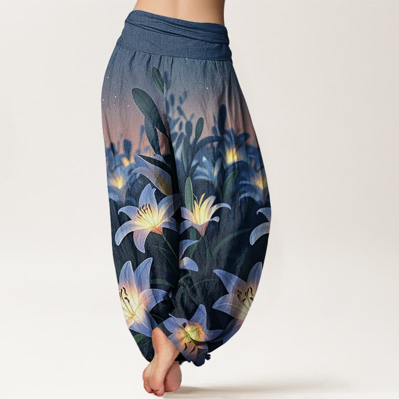 Buddha Stones Casual Lily Pattern Women's Elastic Waist Harem Pants - image 1