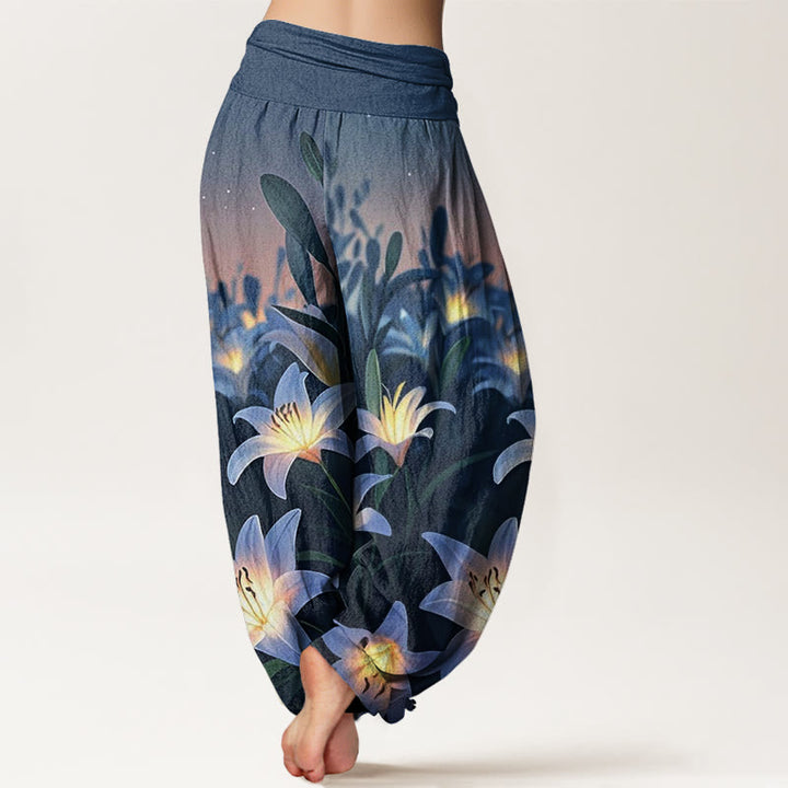 Buddha Stones Casual Lily Pattern Women's Elastic Waist Harem Pants - image 1