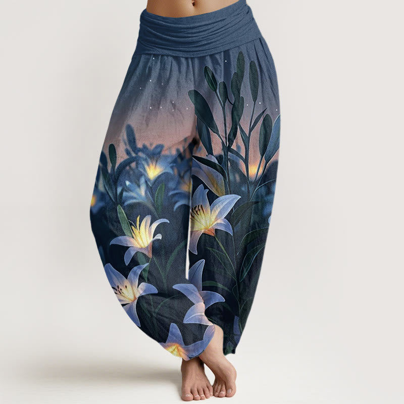 Buddha Stones Casual Lily Pattern Women's Elastic Waist Harem Pants - DarkBlue - US22，UK/AU26，EU54 (6XL) - image 0