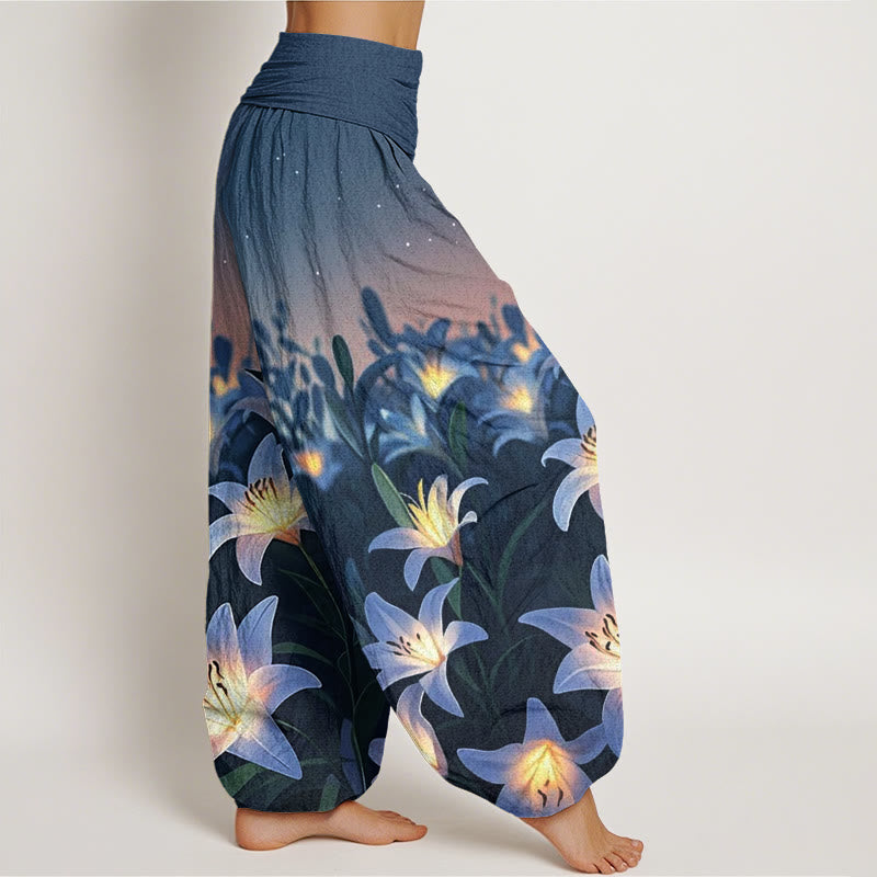 Buddha Stones Casual Lily Pattern Women's Elastic Waist Harem Pants - image 2