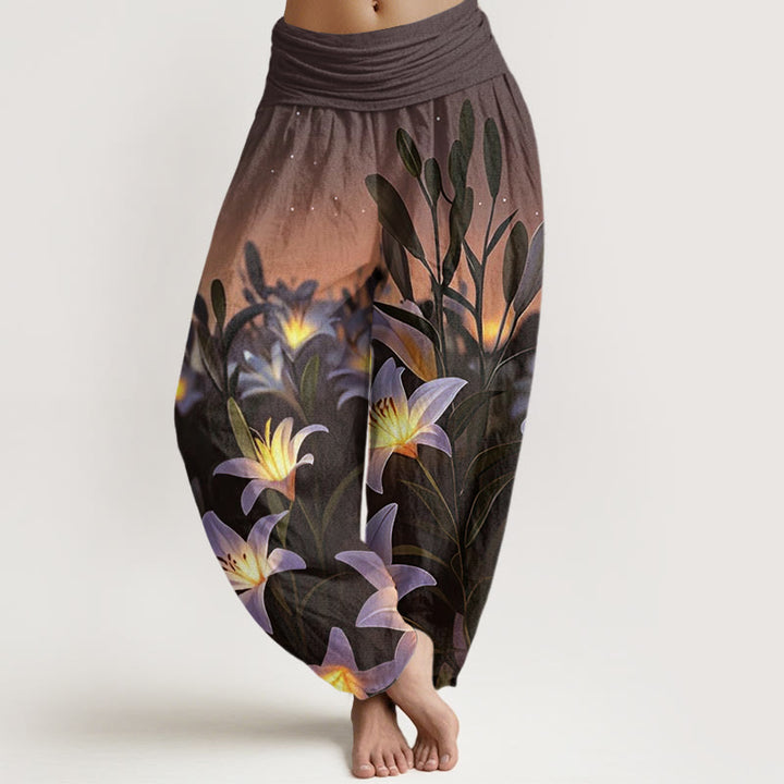 Buddha Stones Casual Lily Pattern Women's Elastic Waist Harem Pants - SaddleBrown - US22，UK/AU26，EU54 (6XL) - image 4