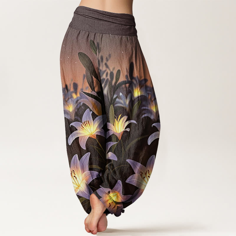 Buddha Stones Casual Lily Pattern Women's Elastic Waist Harem Pants - image 5