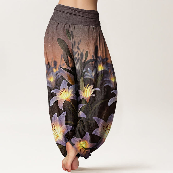 Buddha Stones Casual Lily Pattern Women's Elastic Waist Harem Pants - image 5