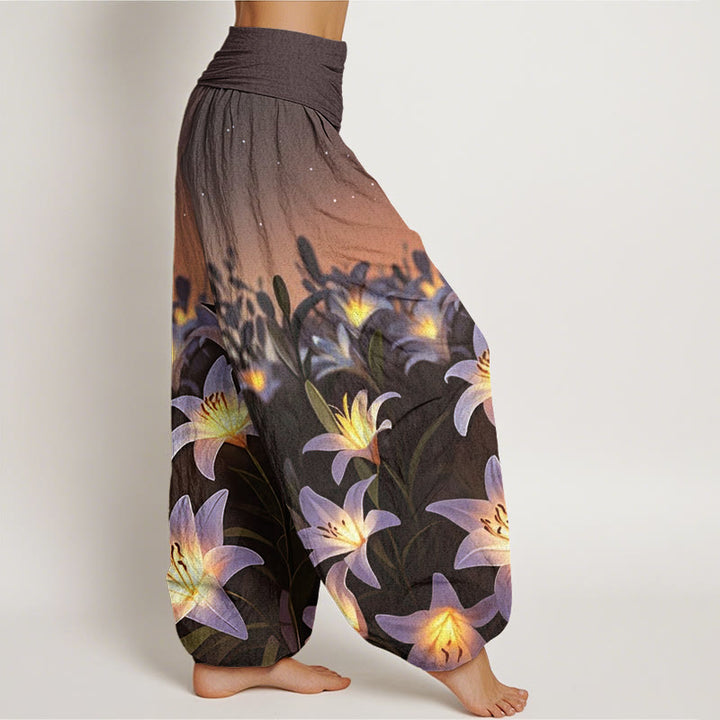 Buddha Stones Casual Lily Pattern Women's Elastic Waist Harem Pants - image 6