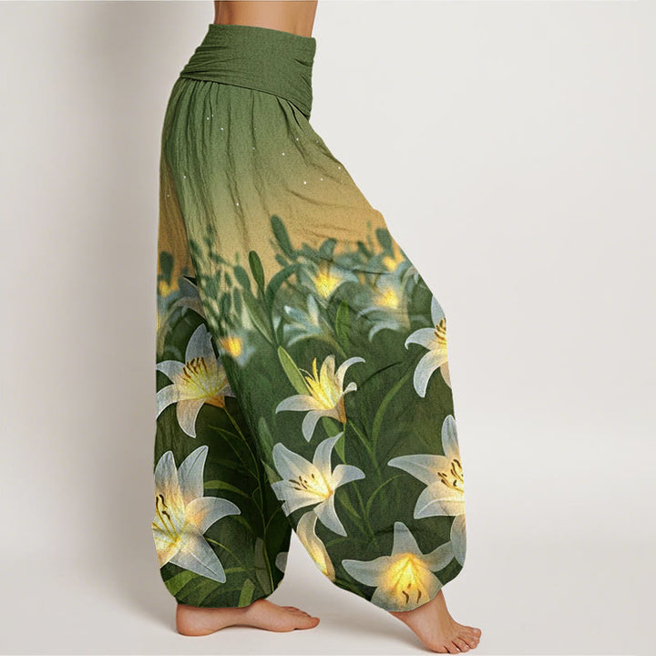 Buddha Stones Casual Lily Pattern Women's Elastic Waist Harem Pants - image 9