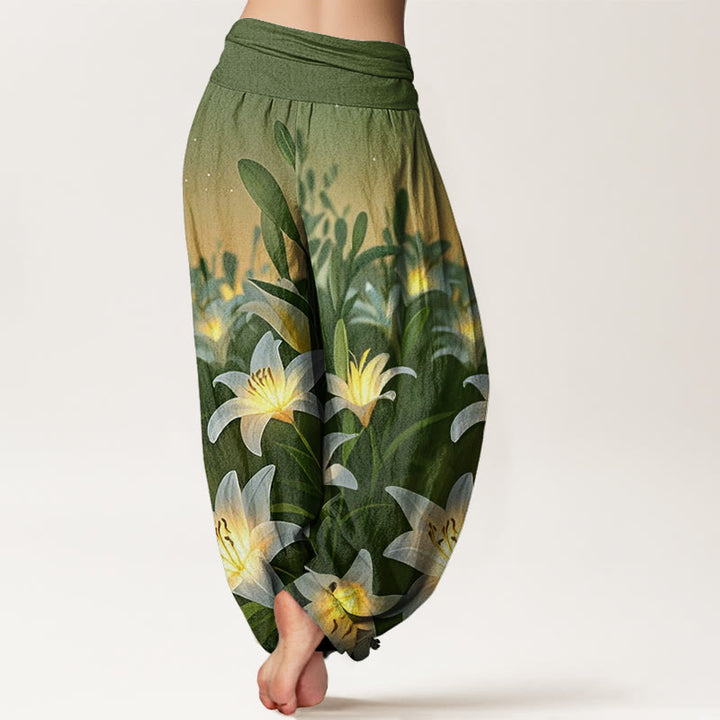 Buddha Stones Casual Lily Pattern Women's Elastic Waist Harem Pants - image 8
