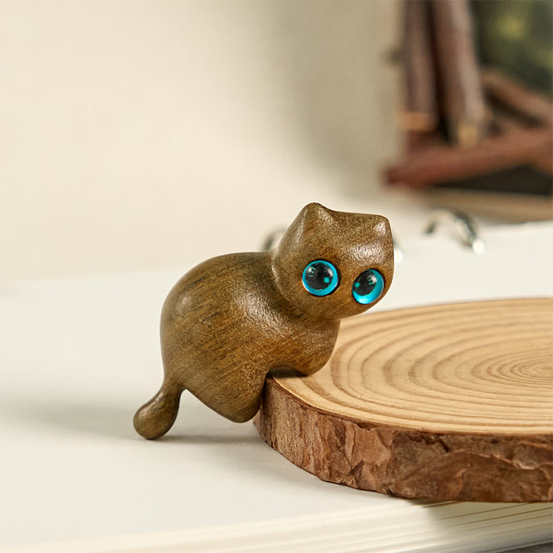 Buddha Stones Mini Cute Stretching Cat Carved Soothing Desk Decoration - image 1