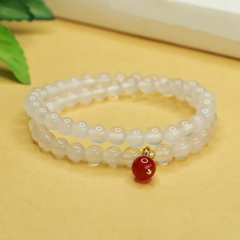 Buddha Stones Natural Chalcedony Red Agate Bead Double Layer Harmony Positive Bracelet - Chalcedony(Wrist Circumference: 15-17cm) - image 0