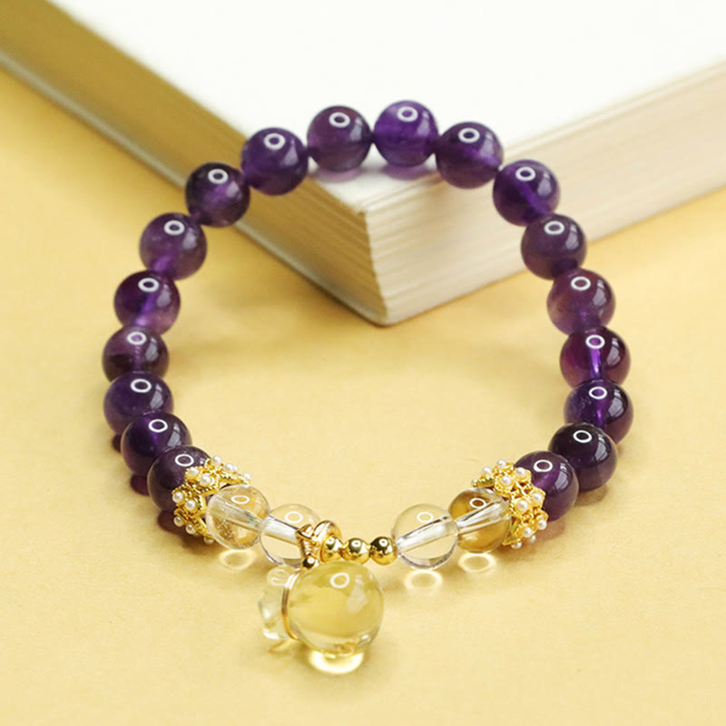 Buddha Stones Natural Amethyst Citrine Money Bag Balance Bracelet - image 2