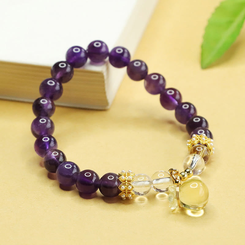 Buddha Stones Natural Amethyst Citrine Money Bag Balance Bracelet - image 4