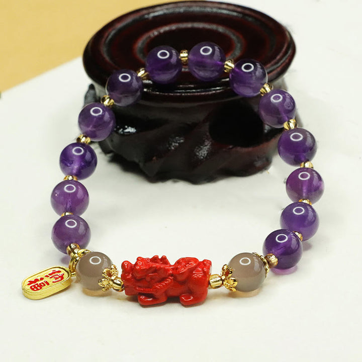 Buddha Stones Natural Amethyst Cinnabar Pi Xiu Fu Character Balance Bracelet - image 4