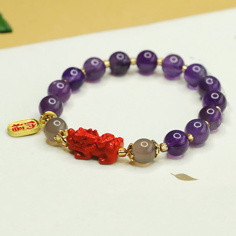 Buddha Stones Natural Amethyst Cinnabar Pi Xiu Fu Character Balance Bracelet - image 1