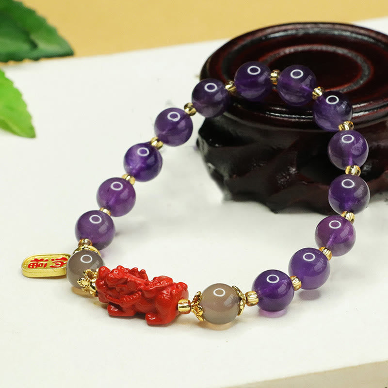 Buddha Stones Natural Amethyst Cinnabar Pi Xiu Fu Character Balance Bracelet - image 3